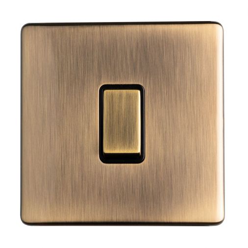 Antique Brass Light Switch, Black Inserts and Matching Switch | 1 Way, 20A | Concealed 3mm range by Eurolite - AB20ADPSWB