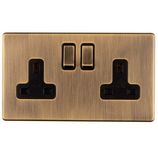 Antique Brass Double Socket, Black Inserts | 13A | Concealed 3mm range by Eurolite - AB2SOB