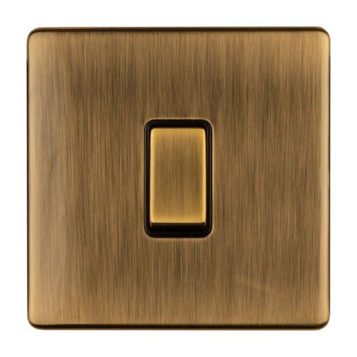 Antique Brass Light Switch with Matching Switch, Black Inserts | Intermediate, 10A | Concealed 3mm range by Eurolite - ABINTB