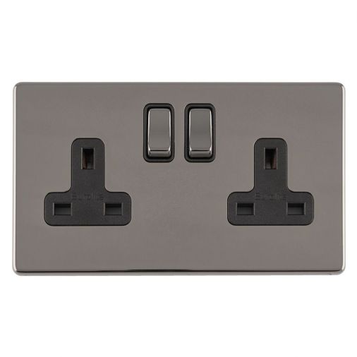 Black Nickel Double Socket, Black Inserts | 13A | Concealed 3mm range by Eurolite - ECBN2SOB