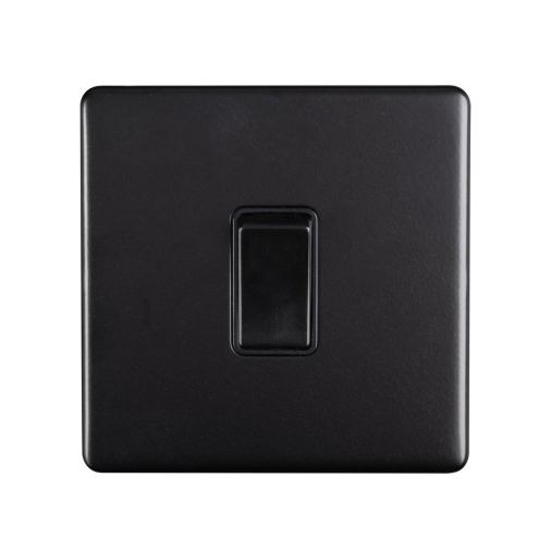 Matt Black Light Switch, Black Inserts | 2 Way, 10A | Concealed 3mm range by Eurolite - ECMB1SWB