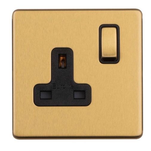 Satin Brass Single Socket, Black Inserts | 13A | Concealed 3mm range by Eurolite - ECSB1SOB