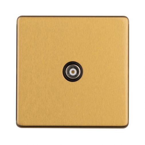 Eurolite 1 Gang Isolated TV Flat Concealed Satin Brass Plate Black Interior - ECSB1TVB