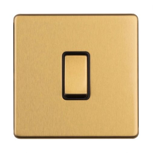 Satin Brass Light Switch, Black Inserts and Matching Switch | Intermediate, 10A | Concealed 3mm range by Eurolite - ECSBINTB