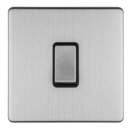 Brushed Steel Light Switch, Black Inserts | 2 Way, 10A | Concealed 3mm range by Eurolite - ECSS1SWB