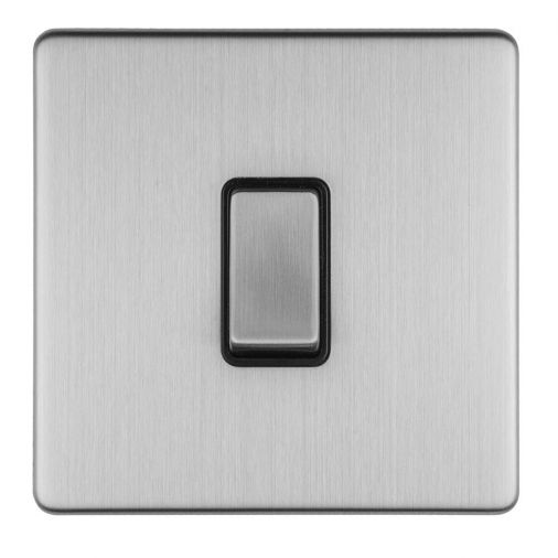 Brushed Steel Light Switch, Black Inserts | 1 Way, 20A | Concealed 3mm range by Eurolite - ECSS20ADPSWB