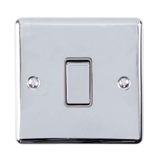 Polished Silver Light Switch, Grey Inserts and Matching Switch | 2 Way, 10A | Enhance Decorative range by Eurolite - EN1SWPCG