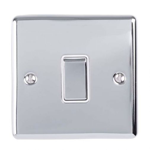 Polished Silver Light Switch, White Inserts and Matching Switch | 2 Way, 10A | Enhance Decorative range by Eurolite - EN1SWPCW