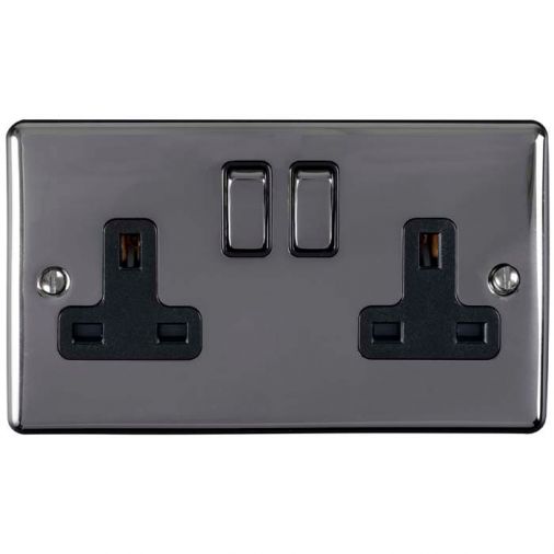 Double black switched socket with black trim, Double Pole, Enhance range by Eurolite (EN2SOBNB)