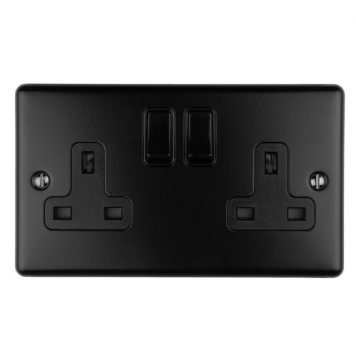 Eurolite 2 Gang 13Amp DP Switched Socket Matt Black Enhance Range Black Trim - EN2SOMBB