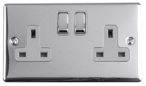 Eurolite 2 Gang 13Amp DP Switched Socket Polished Chrome Enhance Range Grey Trim - EN2SOPCG