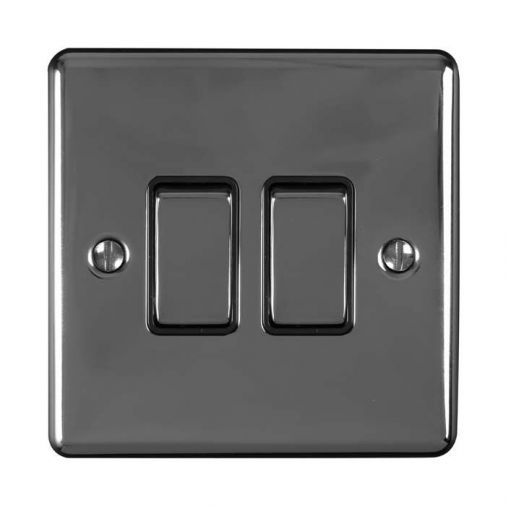 Black Nickel Double Light Switch, Black Inserts and Matching Switches | 2 Way, 10A | Enhance Decorative range by Eurolite - EN2SWBNB