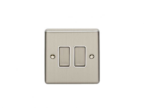 Brushed Steel Double Light Switch, White Inserts | 2 Way, 10A | Enhance Decorative range by Eurolite - EN2SWSSW