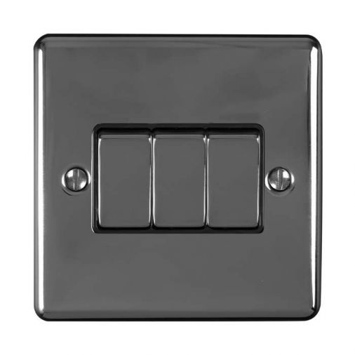 Black Nickel Triple Light Switch, Black Inserts and Matching Switches | 2 Way, 10A | Enhance Decorative range by Eurolite - EN3SWBNB