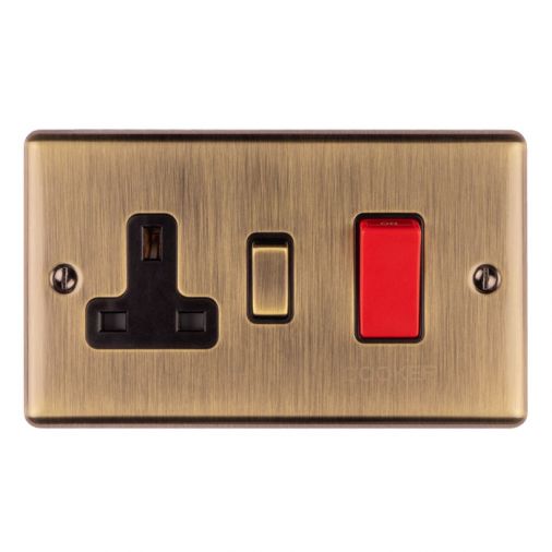 Eurolite 45Amp DP Switch With 13Amp Socket Antique Brass Enhance Range Black Trim - EN45ASWASABB