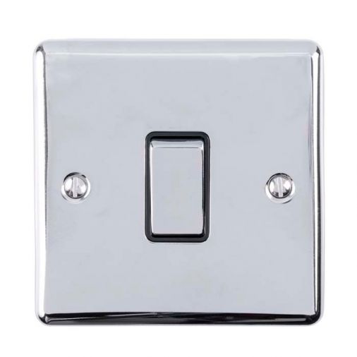 Polished Silver Light Switch, Black Inserts and Matching Switch | Intermediate, 10A | Enhance Decorative range by Eurolite - ENINTPCB