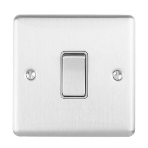 Brushed Steel Light Switch, Grey Inserts | Intermediate, 10A | Enhance Decorative range by Eurolite - ENINTSSG