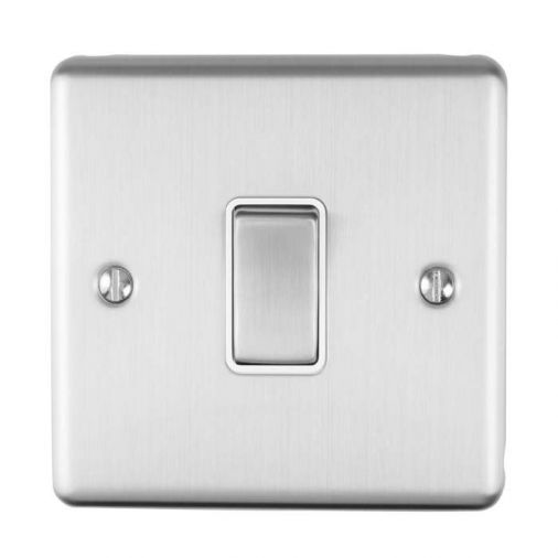 Brushed Steel Light Switch, White Inserts | Intermediate, 10A | Enhance Decorative range by Eurolite - ENINTSSW