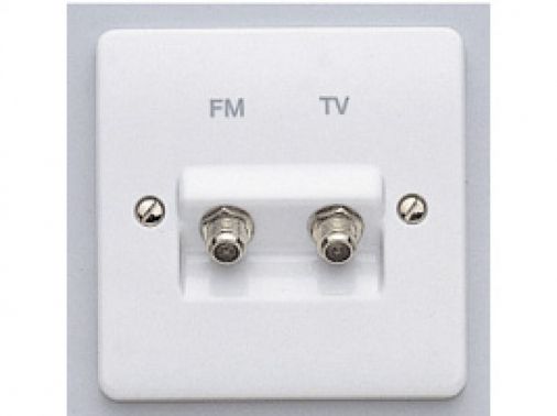 MK K3525D1WHI Twin F Type Satellite Socket, White Plastic, 86x86mm, 60.3mm Fixing Centres