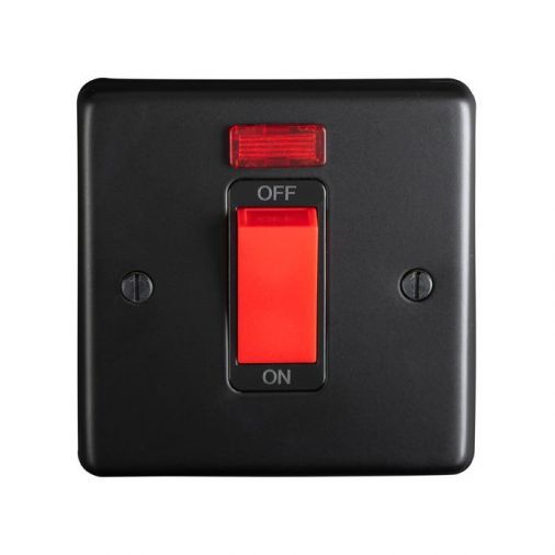 Eurolite MB45ASWNSB Metal Matt Black Cooker Switch 45amp Red Rocker and Neon Light