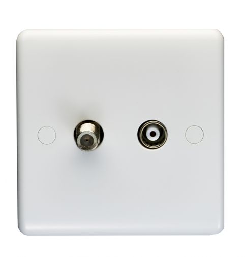 Eurolite Enhance White Plastic Coax TV And Sat TV Outlet (Isolated) - PL4327