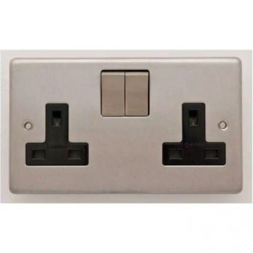 Brushed Steel Double Socket, Black Inserts | 13A | Stainless Steel range by Eurolite - SSS2SOSSB