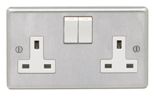 Brushed Steel Double Socket, White Inserts | 13A | Stainless Steel range by Eurolite - SSS2SOW