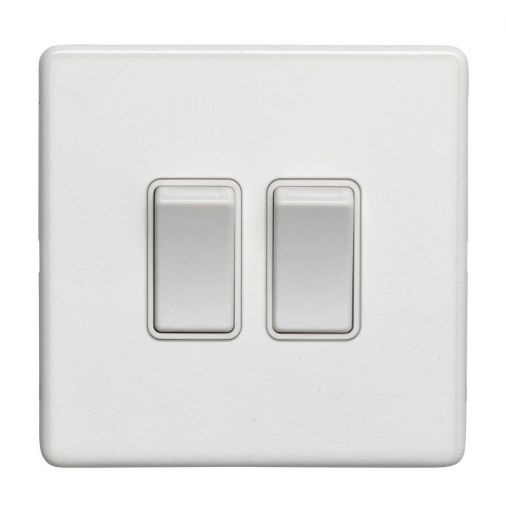 White Double Light Switch, Matching Inserts and Switches | 2 Way, 10A | Concealed 3mm range by Eurolite - ECW2SWW